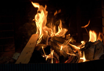 Burning logs in fireplace