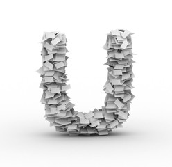 Letter U, stacked from paper sheets