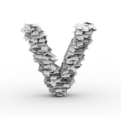 Letter V, stacked from paper sheets