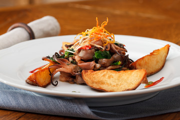 grilled octopus and spinach