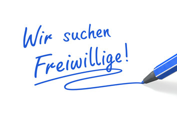 Wir suchen Freiwillige! blau