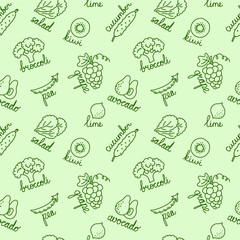 Green fruits and vegetables outline pattern