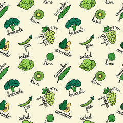 pattern with green cartoon fruits and vegetables