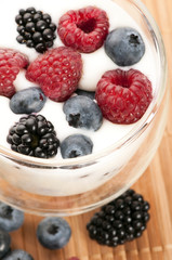 Yogurt with blueberries, raspberries and blackberries