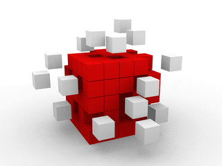 teamwork business abstract concept with red cubes.