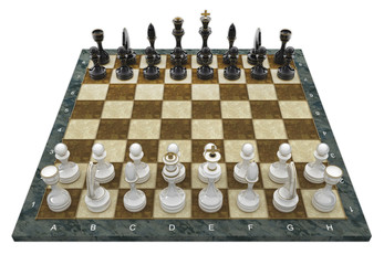 Composition with chessmen on glossy chessboard