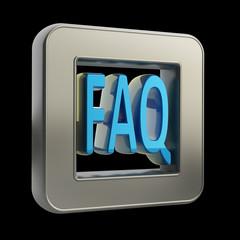 3D button icon with FAQ symbol isolated on black