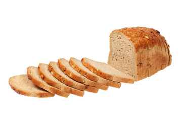 Sliced loaf of bread with pumpkin seeds isolated over white