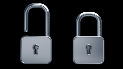 Silver lock 3d model illustration isolated