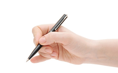 pen in the man's hand isolated on white background