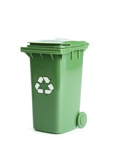 Green garbage, trash bin isolated on white background