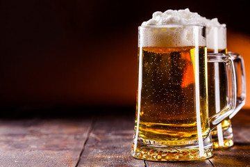 Beer on wooden table