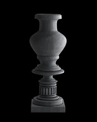 Decorative Stone vase on a podium isolated on black