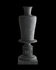Decorative Stone vase on a podium isolated on black