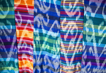 Patterns of different textiles in market in Bali Asia