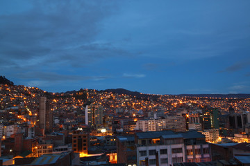 La Paz, Bolivia at Dusk before Night Falls
