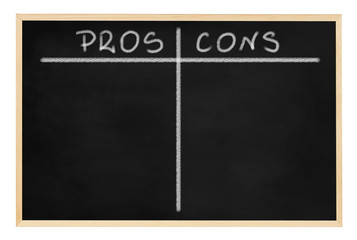 Pros and cons table on blackboard