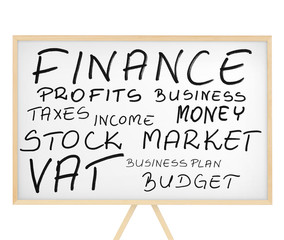 Obraz premium Finance related words cloud on white board