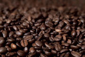 Coffee beans background with shallow depth of field