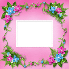 Invitation on the delicate  pastel background with a garland of