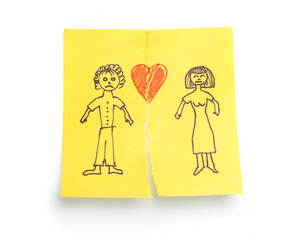 Concept sketched 'Divorce' on sticky note paper