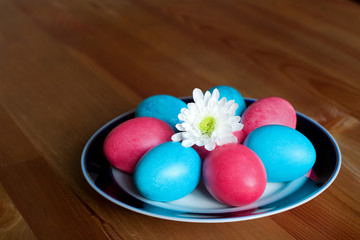 easter eggs on the plate