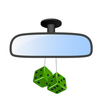 Car mirror with pair of green dices