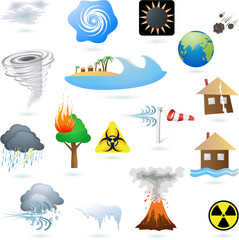 Set of extreme weather condition signs