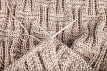 Two Knitting spokes, Wool yarn And Knitting