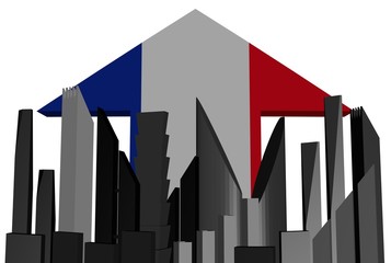 abstract skyline and French flag arrow illustration