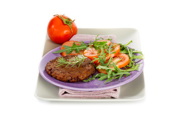soy steak with arugua and tomatoes salad