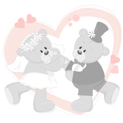 Wedding invitation with dancing cute Teddy Bears
