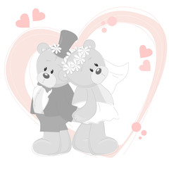 Wedding invitation with  cute Teddy Bears