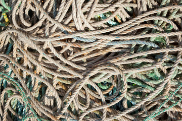 Lots of fishing ropes close up.