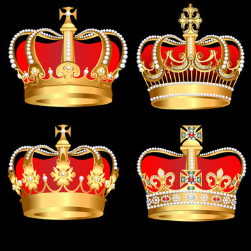 set gold  crowns on black background