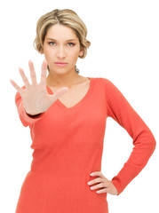 woman making stop gesture