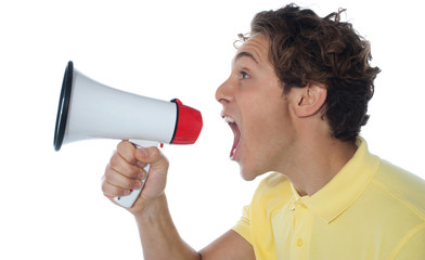 Young man with megaphone