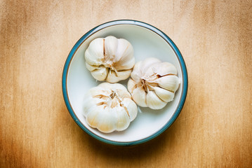 Garlic on wood table