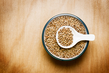 coriander on wood table