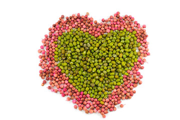 Heart symbol made of green bean