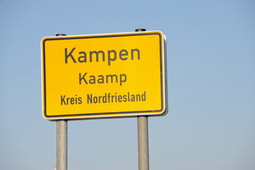 Kampen, Insel Sylt, Kaamp, Ortsschild, Nordfriesland