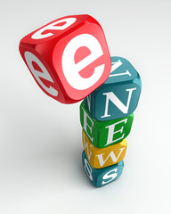 e news sign 3d colorful box tower