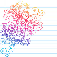 Flower Power Back to School Sketchy Notebook Doodles Vectot