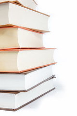 A stack of books on a white background.