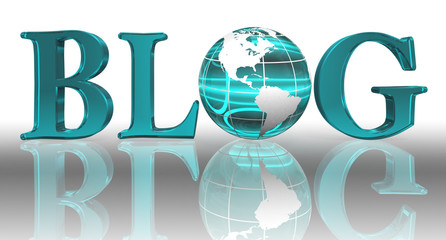 blog word and blue earth globe