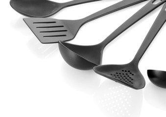 black kitchen utensils isolated on white
