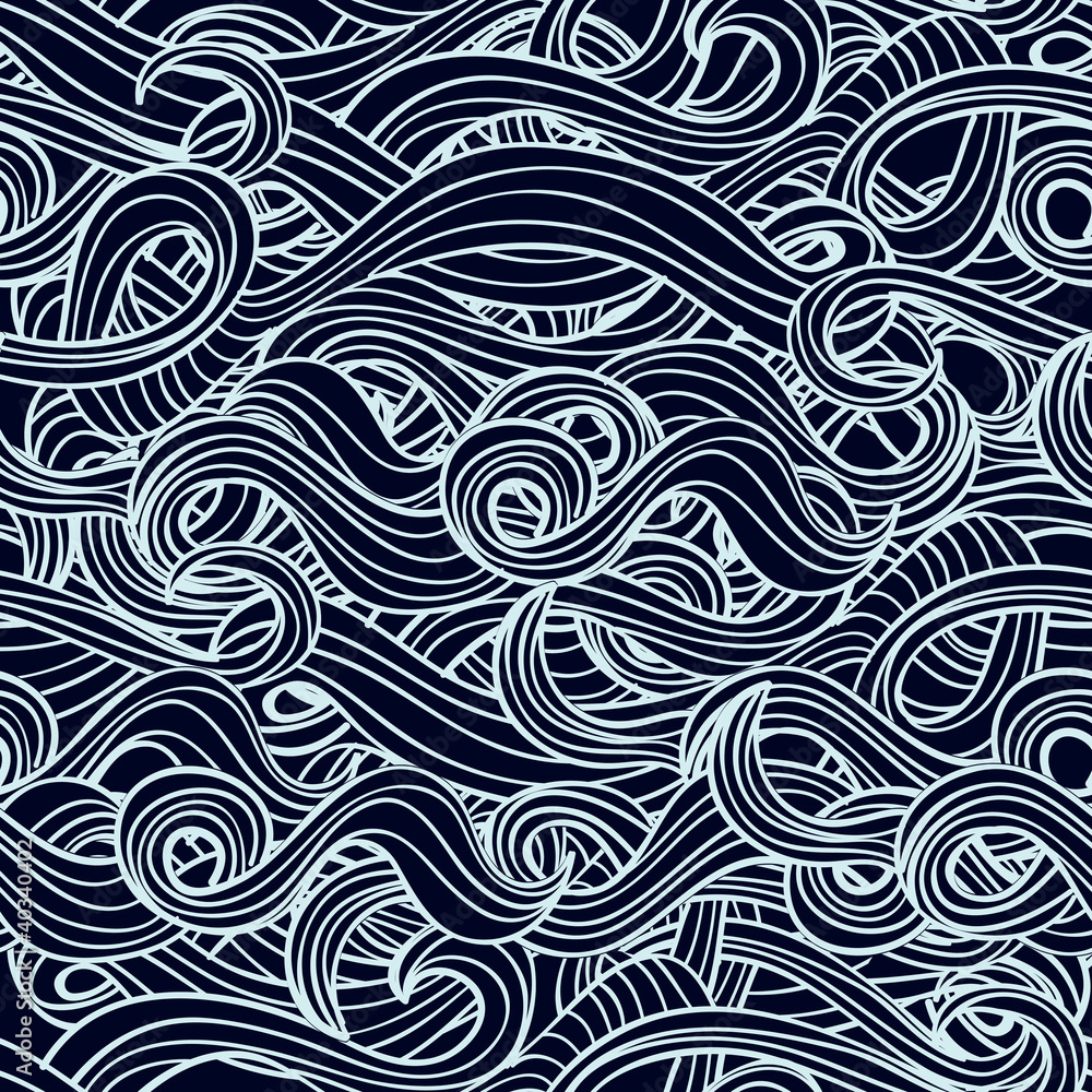 Poster seamless pattern with hand-drawn waves