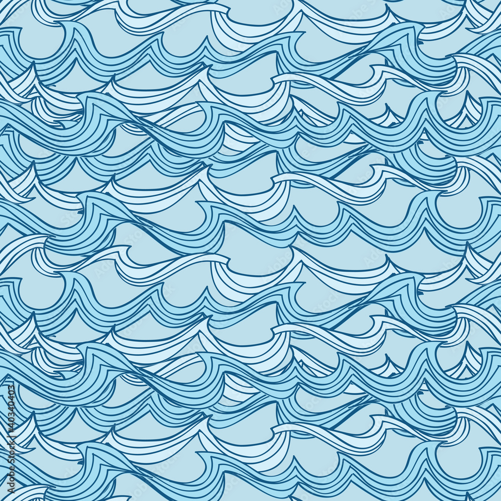 Poster seamless pattern with hand-drawn waves