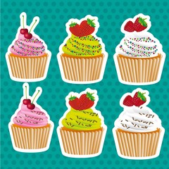 set of stickers cupcakes