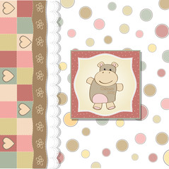 childish baby girl shower card with hippo toy